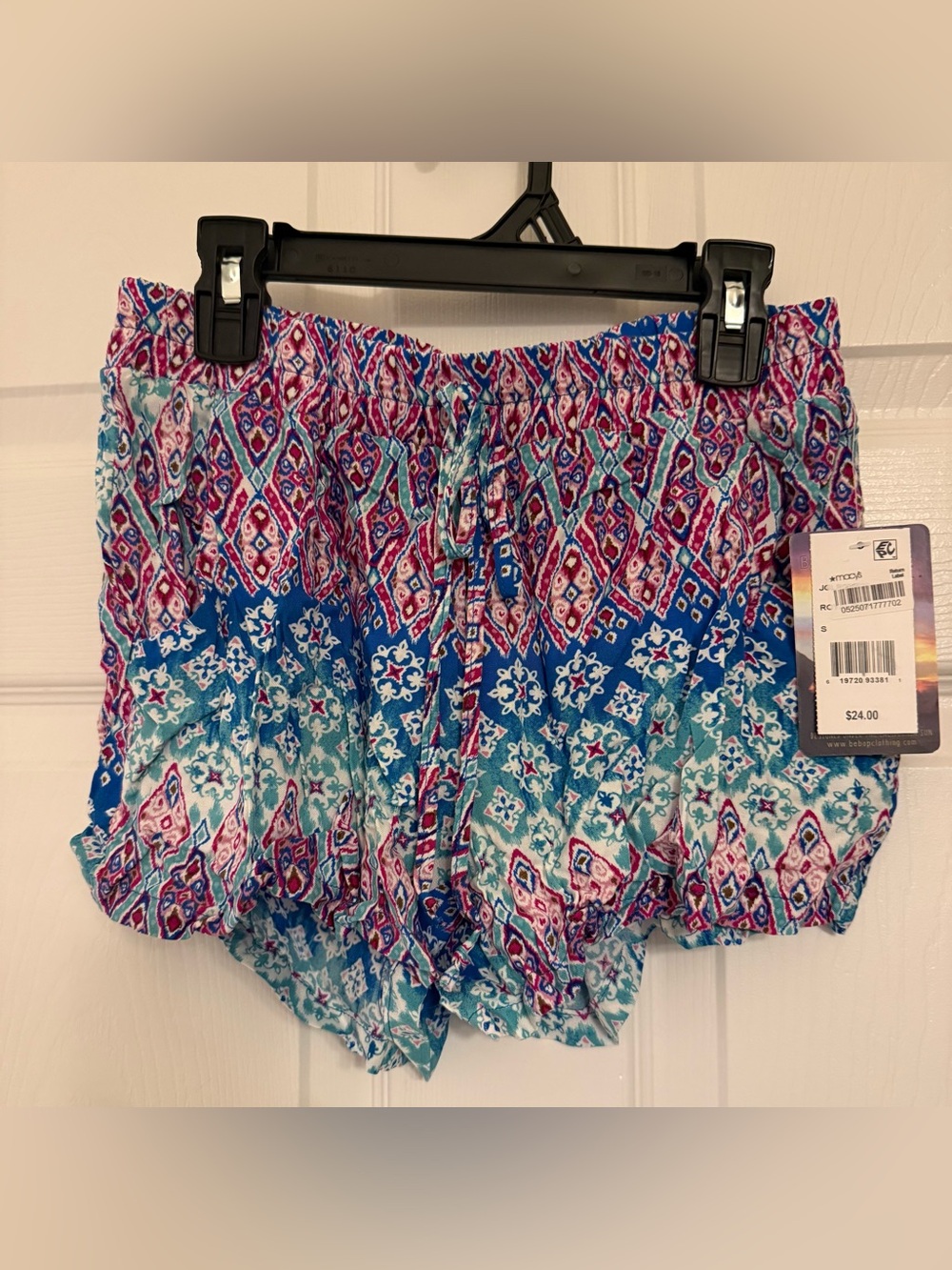 BeBop Blue & Pink Printed Elastic Waist Shorts